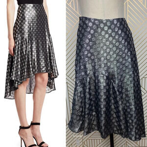 Dodo Bar Or Kathy Lurex Metallic Floral Tiered A-Line Skirt Silver Size US 4/6